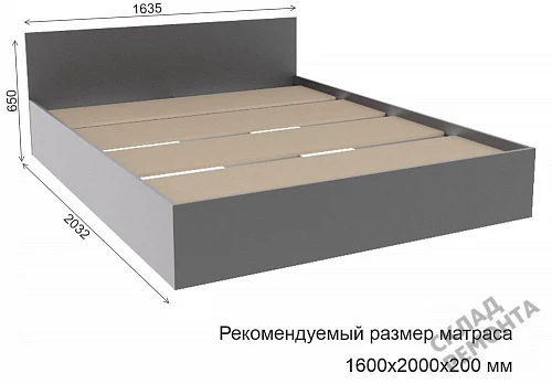Фото Кровать двуспальная ДСВ Мори КРМ 1600.1/1 графит – купить в Воронеже: цена, описание, фото. Интернет-магазин 3