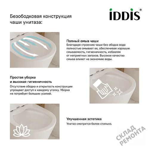 Фото Унитаз подвесной Iddis Калипсо CALRDSEi25 безободковый купить в Воронеже: цена, описание, фото. Интернет-магазин 6