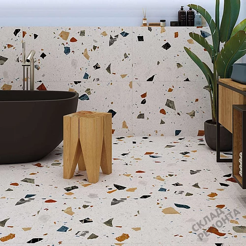 Фото Керамогранит матовый Steppe Ceramics Chips White белый 600*600*9 – купить в Воронеже: цена, описание, фото. Интернет-магазин 2